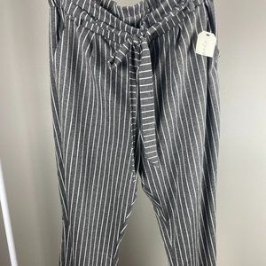 Grey With White Strip Soft Material Pants With Waist Tye Plus Size 2X